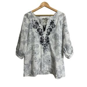 Malvin I Love Linen Navy Paisley Blouse Medium 8